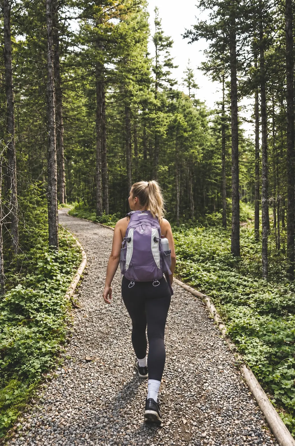 A woman hiking alone on a quiet trail